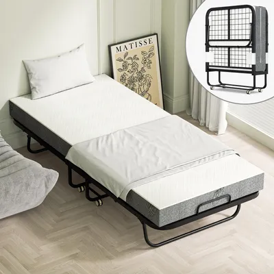 Produktbild von ISOISL Klappbett 90x200 cm mit 13 cm Matratze, Gästebett bis 200 kg, 4 Rollen und Staubschutzhülle