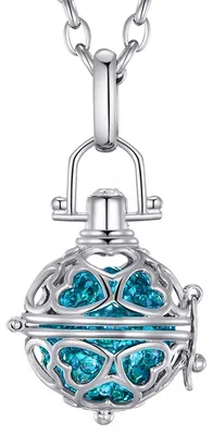Produktbild von Morella® Damen Halskette Edelstahl 70 cm mit Herz-Kugel Anhänger und Klangkugel Zirkonia petrol Ø 16 mm in Schmuckbeutel