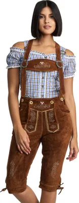 Produktbild von Steigenhöfer Traditionelle Kniebund-Lederhose für Damen mit Trägern Mittelbraun 36