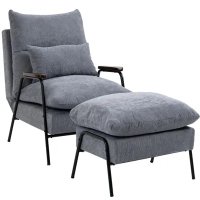 Produktbild von Loungesessel Relaxsessel Metallgestelle Lesesessel mit Liegefunktion, 1 Fußhocker, Der Liegestuhl mit verstellbarer Rücklehnen 95° bis zu 155°
