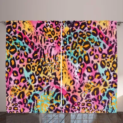 Image de Rideau ARANDE à imprimé léopard, motif peau de panthère exotique tachetée, style camouflage coloré, thème safari, 280 x 225 cm, multicolore