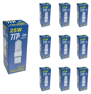 Immagine prodotto di 10 lampade alogene Halgen G9, 25W, vetro satinato, attacco a stelo, 230V