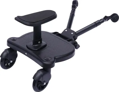Immagine prodotto di Piattaforma per passeggini - 2 in 1 con seduta - Fissaggio universale - Ruote doppie a 360° - Superficie antiscivolo - Fino a 25 kg - Nero