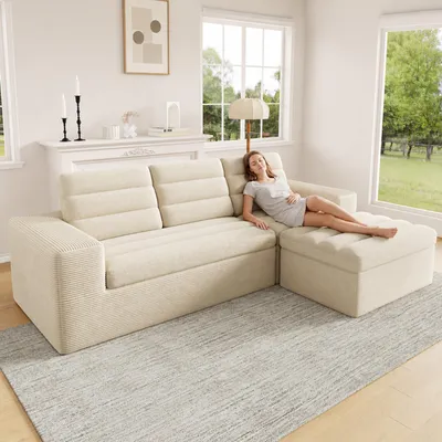 Produktbild von Modulares L-Ecksofa, rahmenlos, Wolkensofa, Cord, kein Aufbau (Beige)