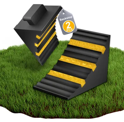 Immagine prodotto di QEENTOE Blocchetti di livellamento con maniglia, confezione da 2, per auto, rimorchi, ruote, zeppe di sicurezza, blocchi freno, plastica, 25x16x19 cm, fermaruota, colore nero e giallo
