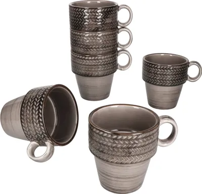 Zdjęcie produktu dla Mäser Prospero brązowy 6x kubek do kawy 290ml porcelana 6 osobowa filiżanka z reliefem