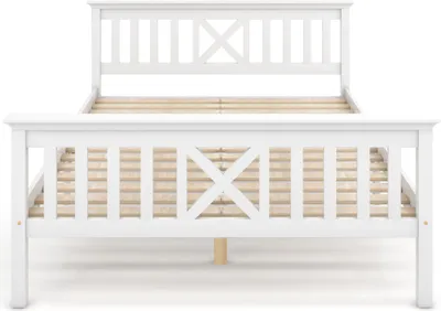 Produktbild von Sweiko Doppelbett Massivholzbett Juniorbett mit Kopfteil und Lattenrost 140*200cm weiß (ohne Matratze)