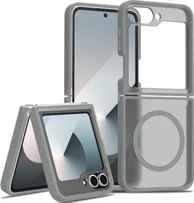 Produktbild von Magnetisch Hülle für Samsung Galaxy Z Flip 6, Kompatibel mit MagSafe, Transluzente Matt Rückseite Stoßfeste Handyhülle Grau