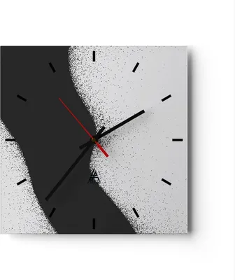 Produktbild von Wanduhr - Quadrat - Glasuhr - Schwarz Staub Weiß - 40x40cm - Schleichendes Uhrwerk - Lautlos - zum Aufhängen bereit - Dekoration Modern - Wanddekoration aus Glas - C3AC40x40-4744