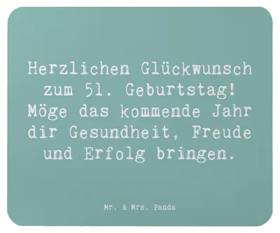 Produktbild von Mr. & Mrs. Panda Mouse Pad Spruch 51. Geburtstag Freude - Meeresbrise - Geschenk, computermatte, Mousepad, pc, Alter, Erfolg, Glückwunsch, Glückwünsche, Happy Birthday