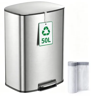 Imagen del producto de Cubo de basura de acero inoxidable con tapa de cierre suave, de 15 litros, para la cocina