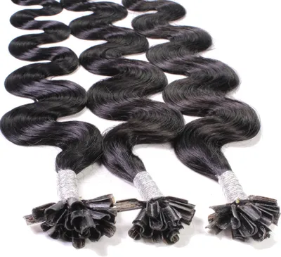Produktbild von hair2heart Extensions Echthaar Bondings Gewellt - 25 Strähnen 1g 60cm 4/0 mittelbraun