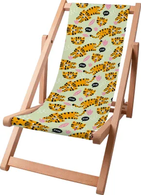 Produktbild von Dreamroots Kinder Liegestuhl klappbar Holz,bis zu 130 kg, Sonnenliege klappbar mit 3-stufiger Neigungsregulierung der Rückenlehne, Orange Tiger Roar