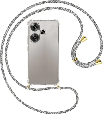 Produktbild von Handykette Backcover-Schutzhülle mit Band (Metall goldfarben) für Xiaomi Redmi Turbo 3 5G - weiß/grau kariert