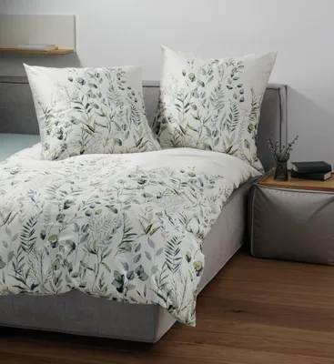 Produktbild von Janine Design Mako-Satin-Bettwäsche-Garnitur moments 98123 Farbe grün Größe 200x200x2x80x80