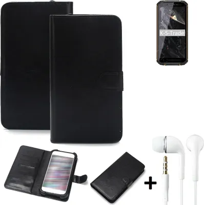 Produktbild von K-S-Trade Wallet Case Handyhülle kompatibel mit Oukitel WP18 Schutzhülle Flip cover Flipstyle Tasche Hülle Flipcover Slim Bumper schwarz + in ear