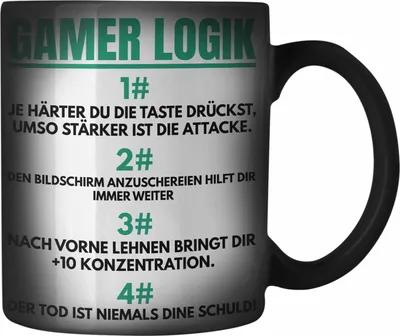 Produktbild von Trendation - Gamer Logik Farbwechsel Zauber-Tasse Geschenk für Jungs Jungen Geschenkidee zum Geburtstag Lustiger Spruch (Schwarz)