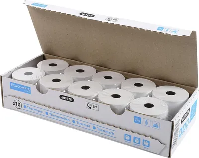 Produktbild von Exacompta 40347E 10er Pack Thermopapierrollen 1-lagig Breite: 57mm, Länge: 24m, Durchmesser Kern: 12mm 55g/m² rückseitig bedruckt für Kartenzahlung (EC Cash Geräte)