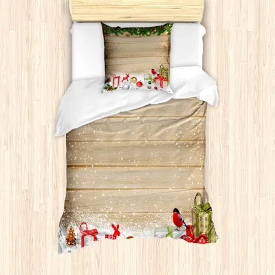 Produktbild von ABAKUHAUS Weihnachten Mantele, Kiefernholzbohlen Schnee, Milbensicher Allergiker geeignet mit Kissenbezügen, 135 cm x 200 cm - 80 x 80 cm, Mehrfarbig