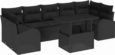 Image de vidaXL Ensemble de canapé de jardin avec coussins avec coussins 8 pcs noir Poly rotin
