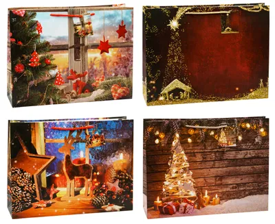 Produktbild von K3T Geschenktüten Weihnachten Shopper Mix, 12er Packung, Größe: Shopper (HxBxT 2