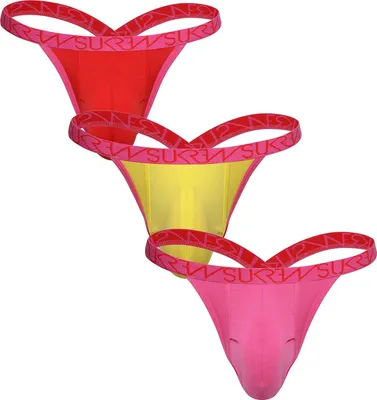 Produktbild von SUKREW - Herren Thongs Unterwäsche - Bubble Thong Vorteilspack Red + Pineapple Yellow + Carnival Pink - Größe S