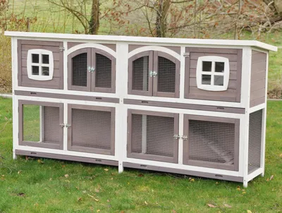 Produktbild von XXL Doppel-Kleintierstall Murmel – 2 Ebenen, 8 Zugänge & 4 Auszugwannen – 211 × 52 × 107 cm