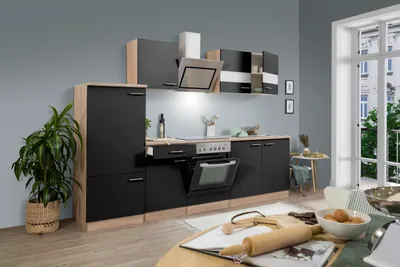Produktbild von Küche Küchenzeile Küchenblock Einbauküche Eiche Schwarz Merle 270 cm Respekta