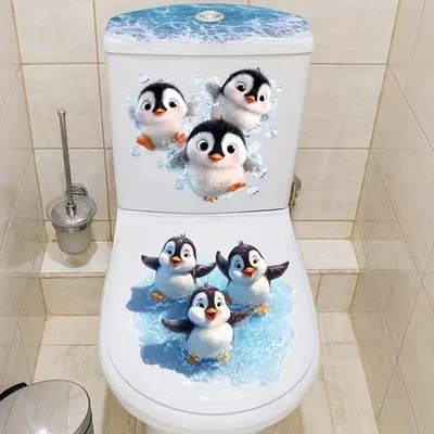 Produktbild von GKA 3 Stück WC-Deckel Aufkleber Pinguine Toilettendeckel selbstklebend Toilette