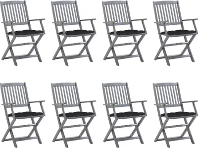 Image de Chaises pliables d'extérieur lot de 8 et coussins Bois d'acacia