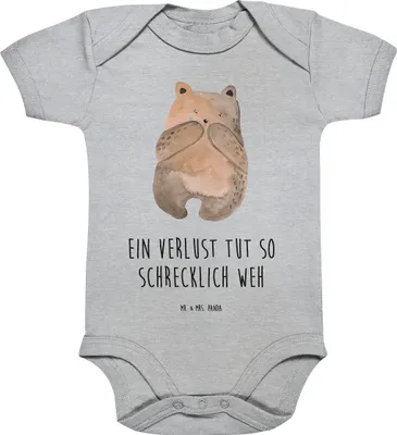 Produktbild von Mr. & Mrs. Panda Organic Babybody Bär Verlust 3. - 6. Monat - Heather Grey - Geschenk, Einteiler, Kurzarmbody, overall baby, babykleidung body, Teddy, Strampler