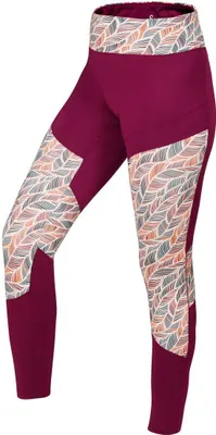 Rhea Leggings von Ocun in lila mit buntem Blattmuster an den Seiten.