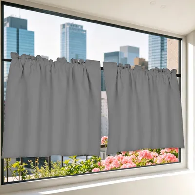 Produktbild von 2er Set Bistrogardine Blickdicht Scheibengardine Stangendurchzug Gardine Kurzgardine, BxH: 132x76cm, Grau
