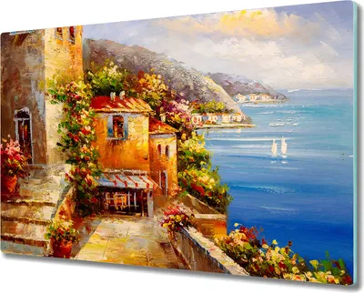 Produktbild von Coloray Kochplattenabdeckung Herdabdeckplatte 80x52 cm Hackbrett Schneidebrett Küchenbrett - Blumen Stadt Meerküste