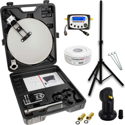Produktbild von PremiumX Camping SAT Anlage Stativ SatFinder Single LNB Kabel Stecker Koffer