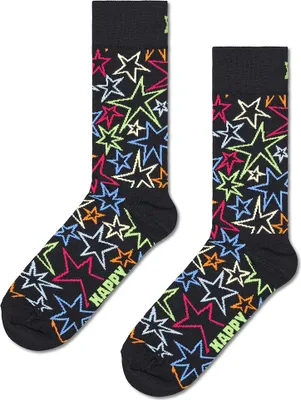 Image de Chaussettes Happy Socks Mega Star Crew, noir, pointures 41-46 (hommes), noir, pointures 41-46