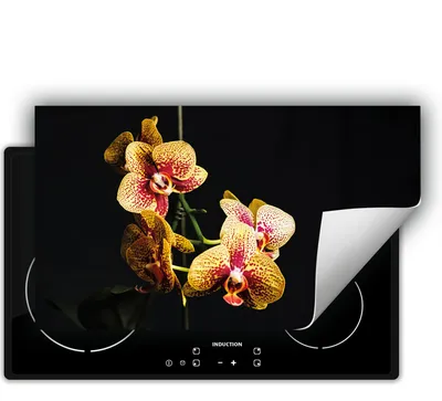 Produktbild von DarHaus Herdabdeckplatte 90x52 cm Anti Rutsch Matte Aufrollbar, schwarz - Orchidee