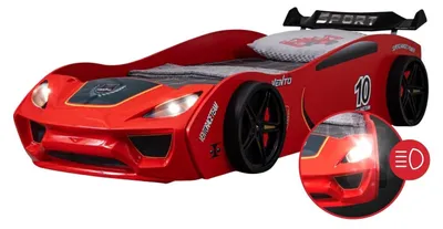 Produktbild von Autobett Dream Racer Kinderbett im Rennauto-Design mit Lattenrost 90x200, Spoiler Spielbett Rot