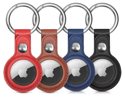 Produktbild von Apple Airtag Kunstlederhülle - Schwarz, Braun, Rot, Blau - 4 Stück