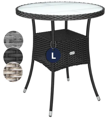 Immagine prodotto di CASARIA® Tavolo Rotondo da Giardino Polyrattan Ø 60 Piano in Vetro 5mm Altezza Regolabile Tavolino Terrazza Balcone