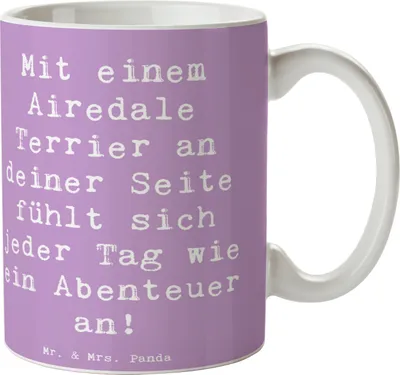 Produktbild von Mr. & Mrs. Panda Tasse Spruch Airedale Terrier Abenteuer - Lavendeltraum - Geschenk, Hund, Pott, Kaffeetasse, großer, intelligenter, Hunderassen Eigenschaften, Hunde