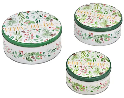 Image de Grandes boîtes à biscuits en métal Merry Christmas, blanc, lot de 3
