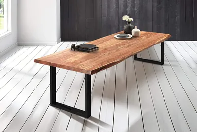 Produktbild von Esstisch Baumkante massiv Akazie natur 200 x 110 schwarz VALIN