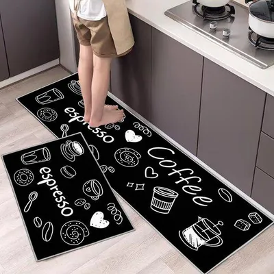 Zdjęcie produktu dla Ibenzoa® Zestaw 2 antypoślizgowe dywaniki kuchenne, wymiary 40x60 cm i 40x120 cm, delikatowany welur, geometryczny wzór, kolor beżowy, wchłaniające wodę i olej, oddychająca, antypoślizgowa podkładka