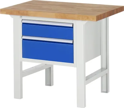 Produktbild von Werkbank mit 2 Schubladen - Teilauszug - 150:1 / 210:1 - 840 x 1.000 x 700 mm (HxBxT) - Traglast 750 kg - Buche