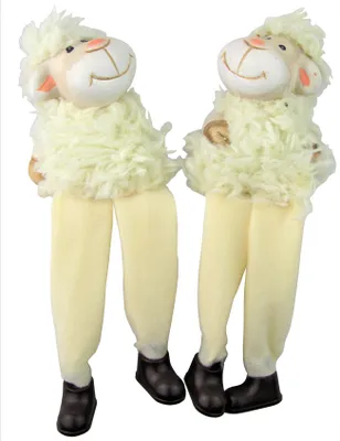 Produktbild von Osma Kantensitzer Paar - Dekoration - Deko Figuren aus Keramik - Höhe ca. 16cm - 2er Set (Schafe mit Kuschelfell)