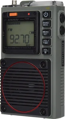 A close-up studio shot of a portable radio.