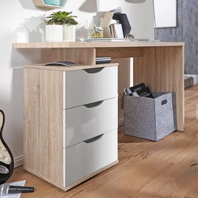 Produktbild von Schreibtisch >MASSA< in Eiche Nachbildung / weiss - 120x76x53cm (BxHxT)