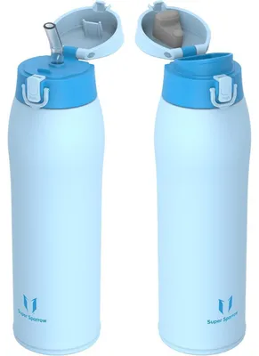 Produktbild von Trinkflasche Edelstahl Thermobecher 950ml Hellblau BPA-Frei Auslaufsicher mit 2 Deckeln