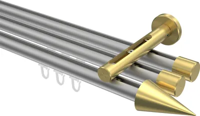 Produktbild von Interdeco Innenlaufstange / Gardinenstange mit Innenlauf Silbergrau / Messing-Optik, Typ Siteno Savio (Kegel), 20 mm Ø 3-läufig, 600 cm